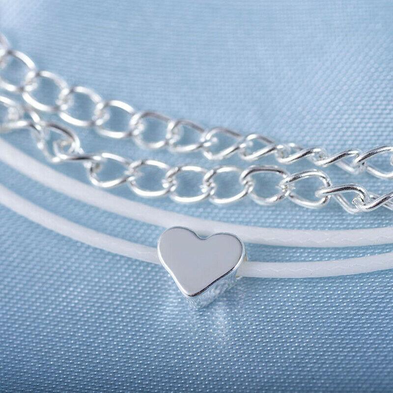 Bohemian Silver Heart Anklet