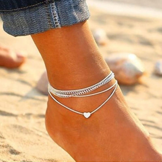 Bohemian Silver Heart Anklet